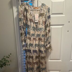 Oliphant Multicolor Tiger Print Long Sleeve Dress